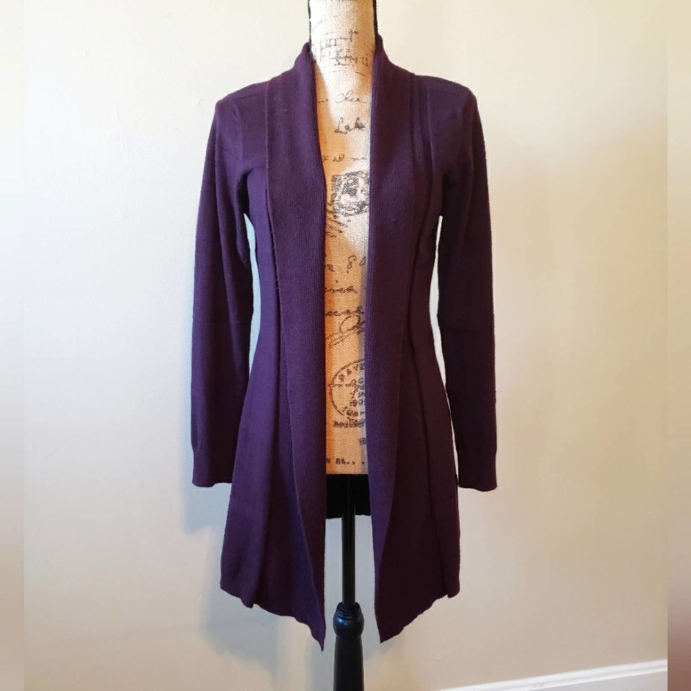 41 hawthorn benicia plaid stitch open front drape long cardigan purple MP
